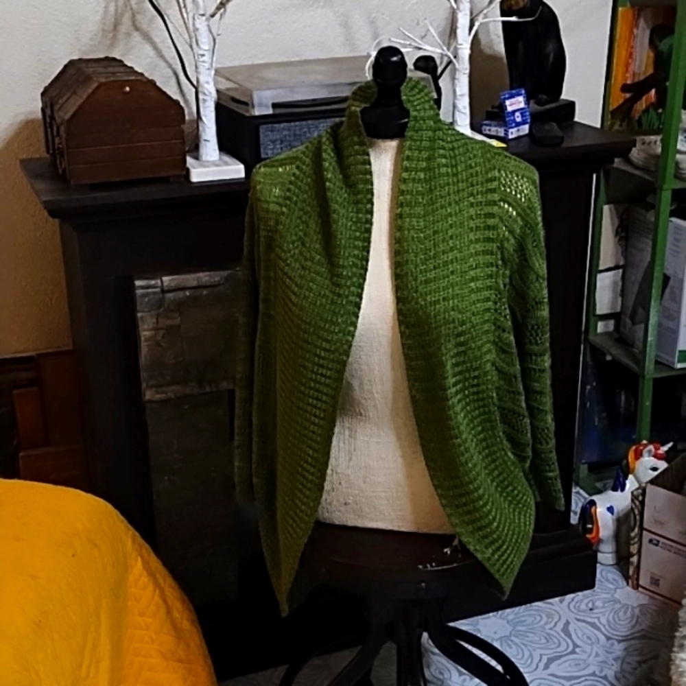 A Knitch ABOVE Green knit sweater open front cardigan April March Spring - Picture 5 of 9